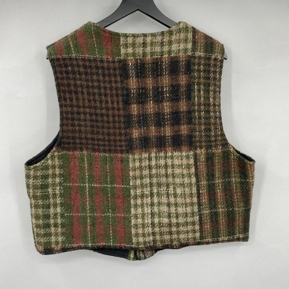 Habitat Vintage Patchwork Plaid Wool Blend Vest Women's XL Button Front Academia - Picture 8 of 11